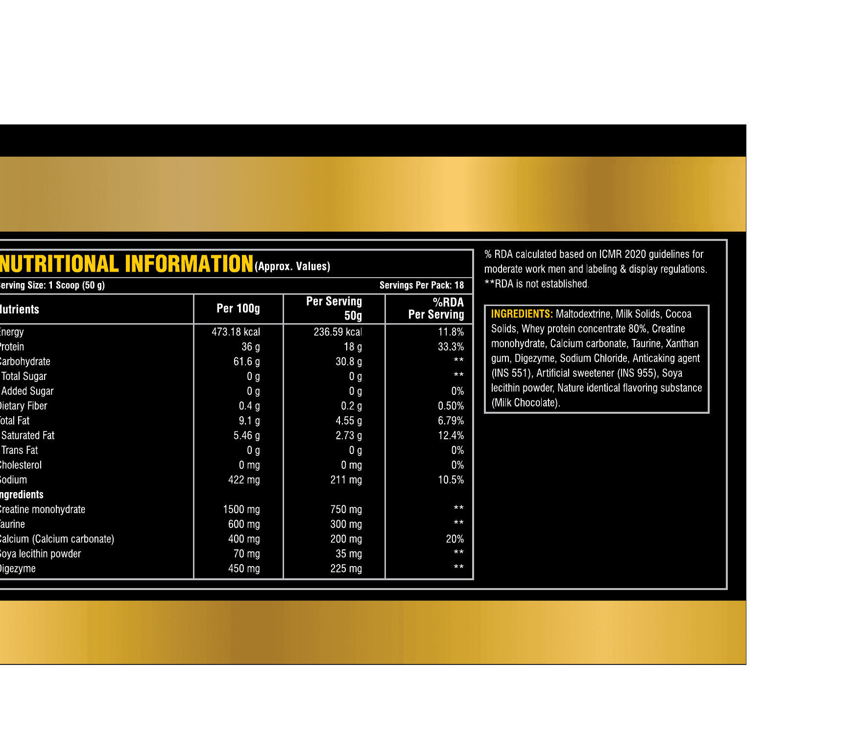 ADITYANUTRA EXTREME MASS GAINER — Nutritional Information (NI)