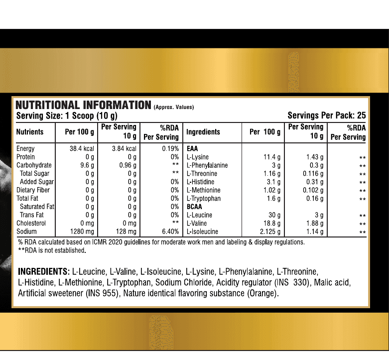 ADITYANUTRA ESSENTIAL AMINO ACIDS (EAA) — Nutritional Information (NI)