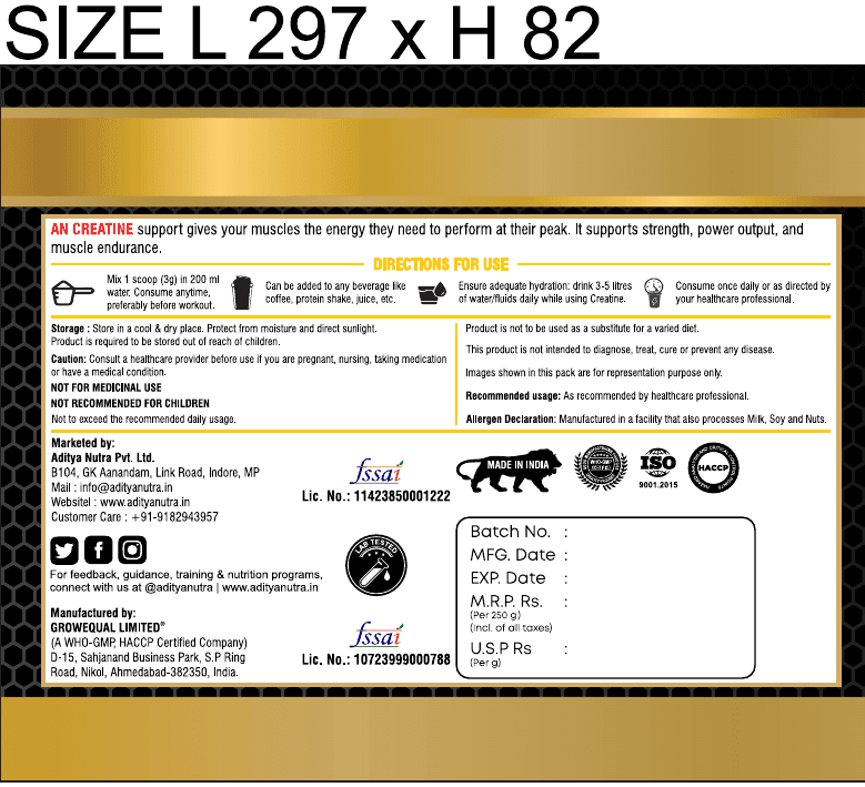 ADITYANUTRA MICRONIZED CREATINE MONOHYDRATE — Left Label