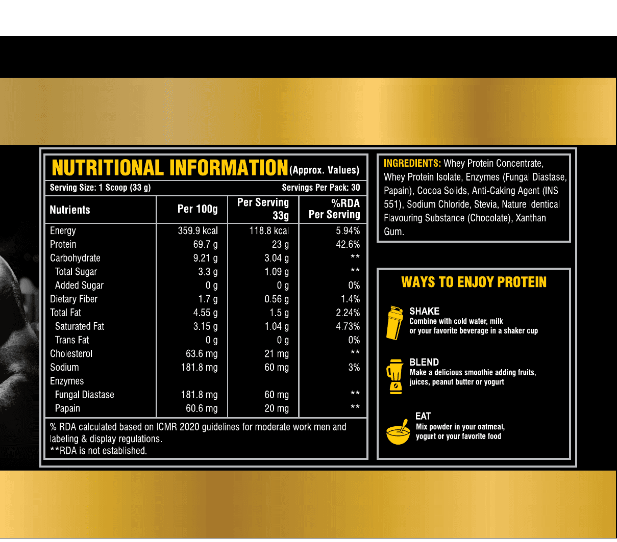 ADITYANUTRA PROFUEL WHEY ISOLATES — Nutritional Information (NI)